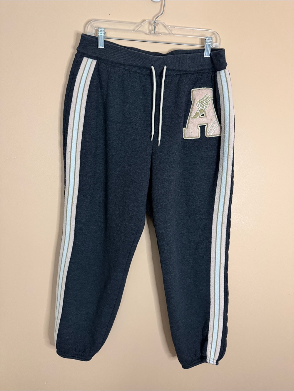 No Boundaries Navy Joggers with White and Light Blue Side Stripes